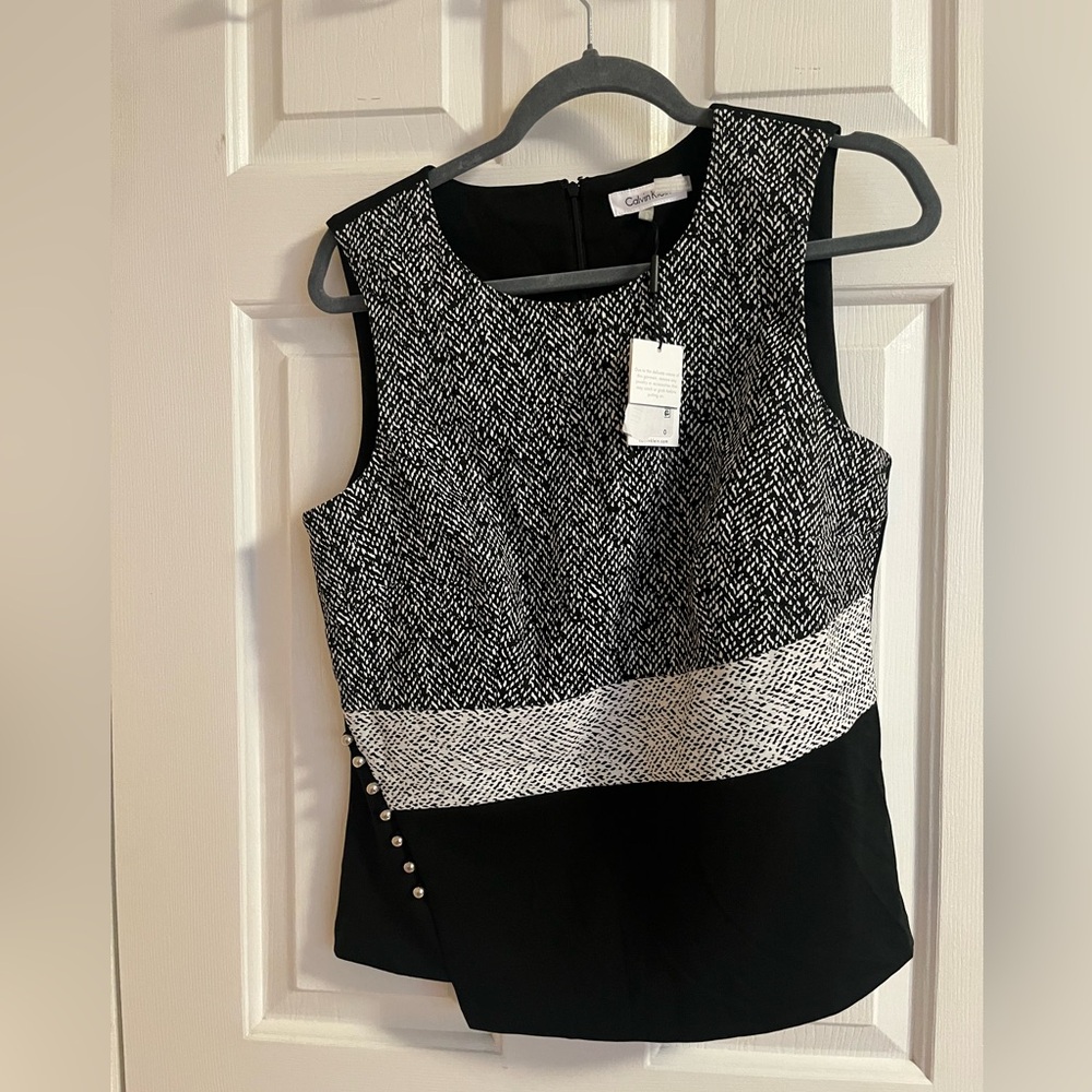 NWT Calvin Klein Black and White Sleeveless Top